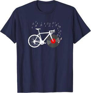 Bicycle Cycling Road Bike Vinyl Record Player Music Cyclist T-Shirt - T-Shirt | Navy