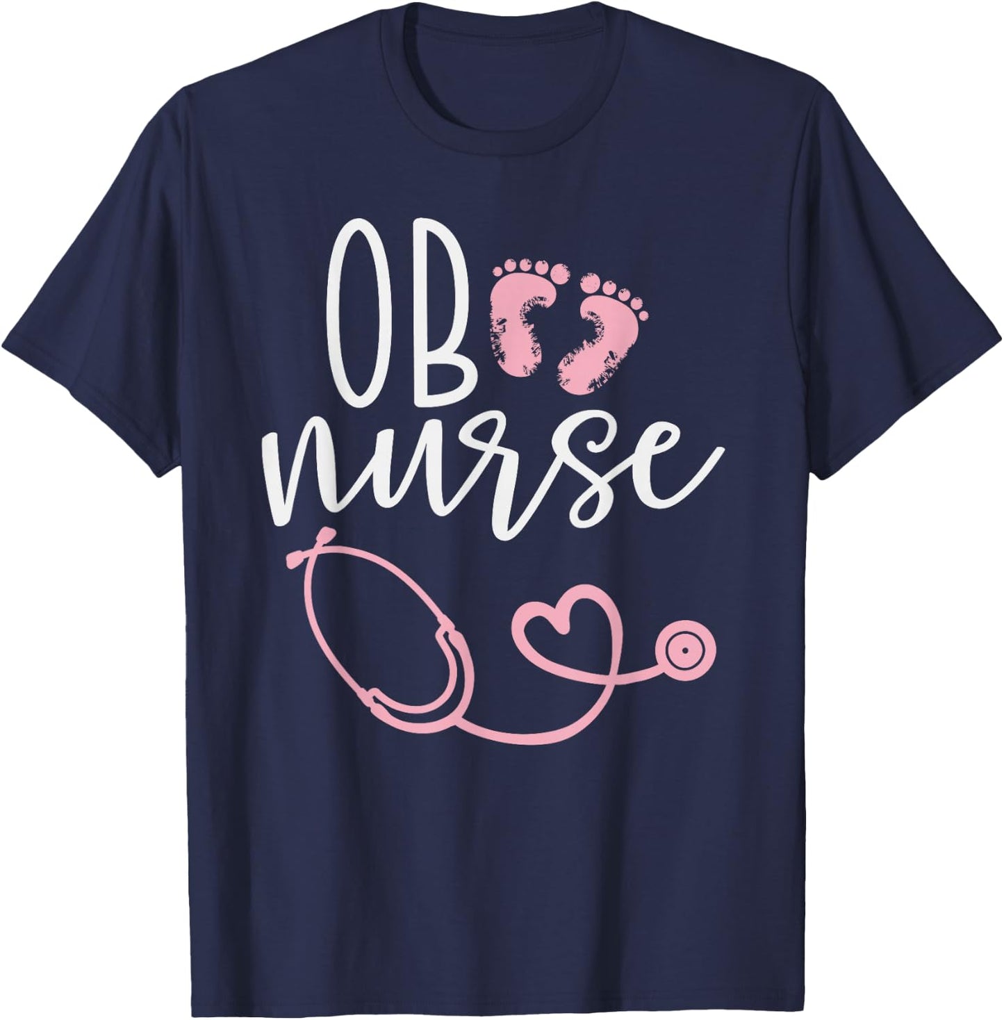 Cute OB Nurse Baby Feet Heart Design T-Shirt - T-Shirt | Navy