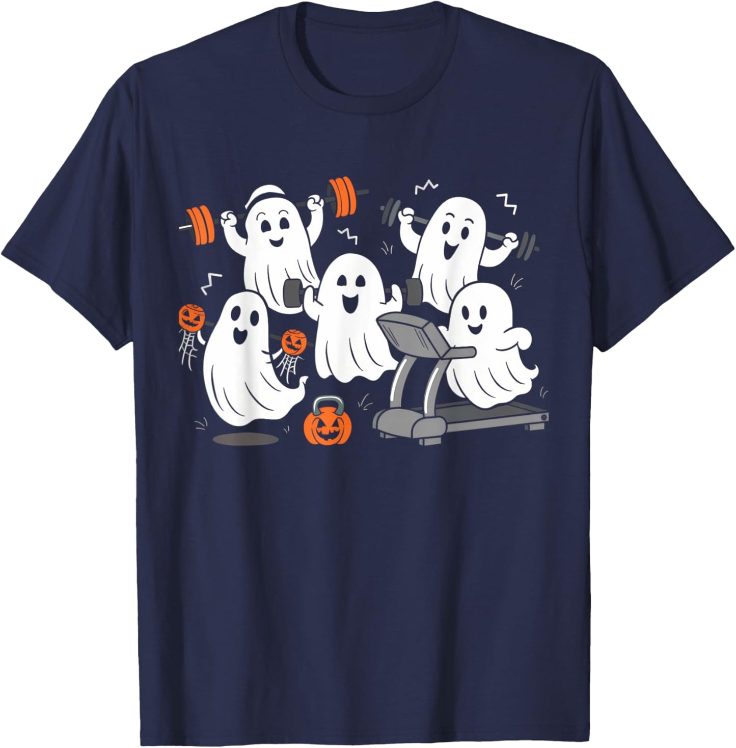 Working Out Ghost Gym Halloween Fitness Weightlifting T-Shirt - T-Shirt | Navy