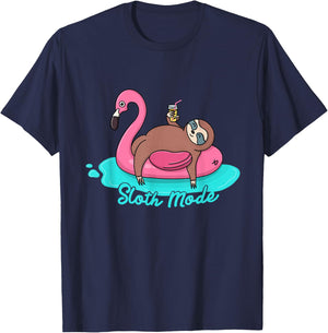 Sloth Mode inflatable Flamingo adult and youth gift T-Shirt - T-Shirt | Navy
