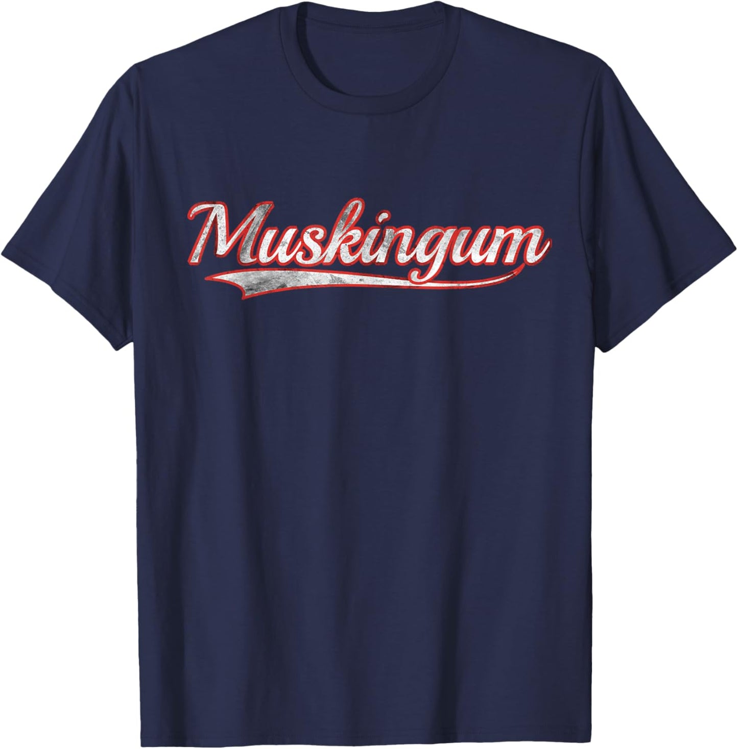 Muskingum Vintage Varsity Distressed Throwback Style T-Shirt - T-Shirt | Navy