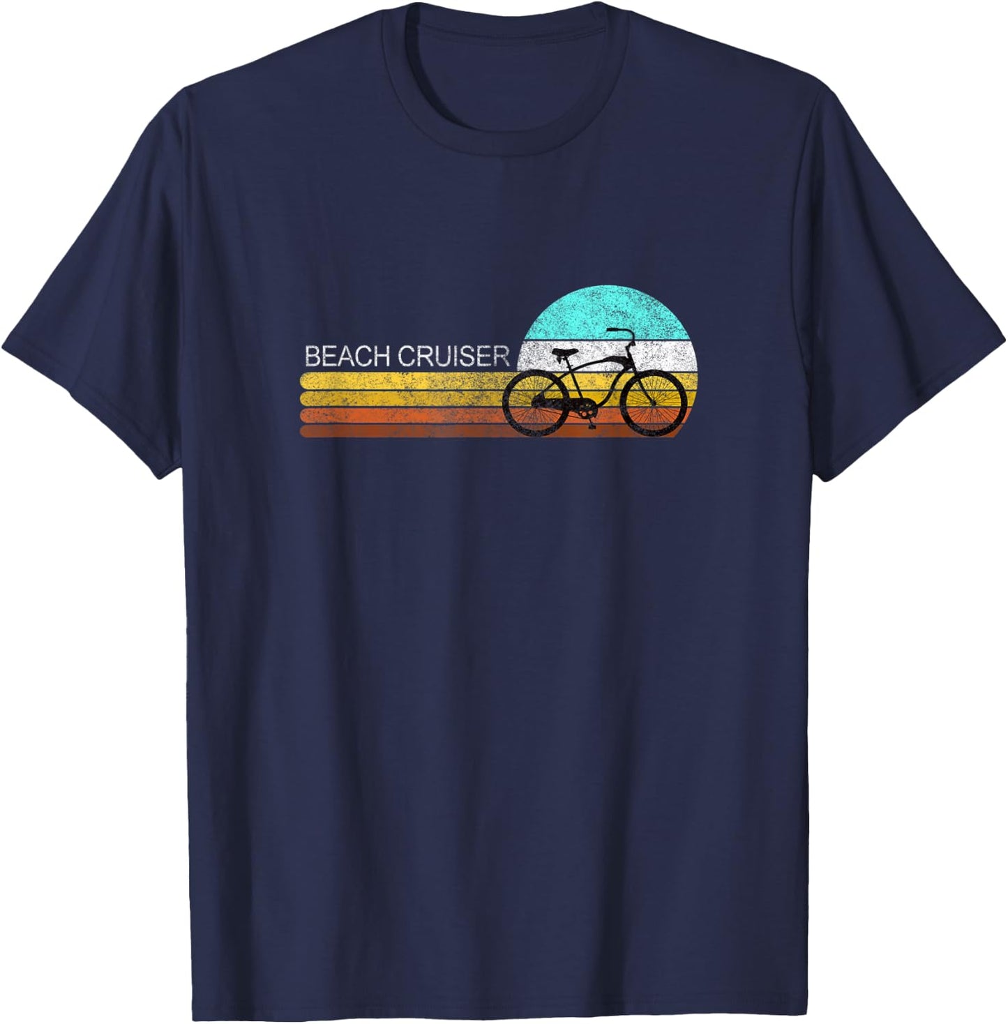 Distressed Beach Cruiser Bicycle Bike Cycle Retro Sunset T-Shirt - T-Shirt | Navy