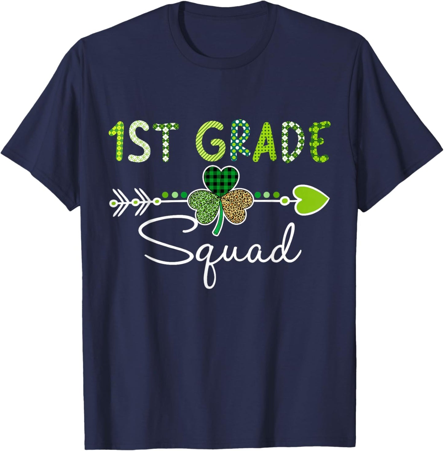One Lucky First Grade Teacher Squad Clover St Patrick's Day T-Shirt - T-Shirt | Navy