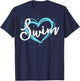 Love Swimming Swim Team Shirt Heart Lover Blue Swimmer Gift T-Shirt - T-Shirt | Navy