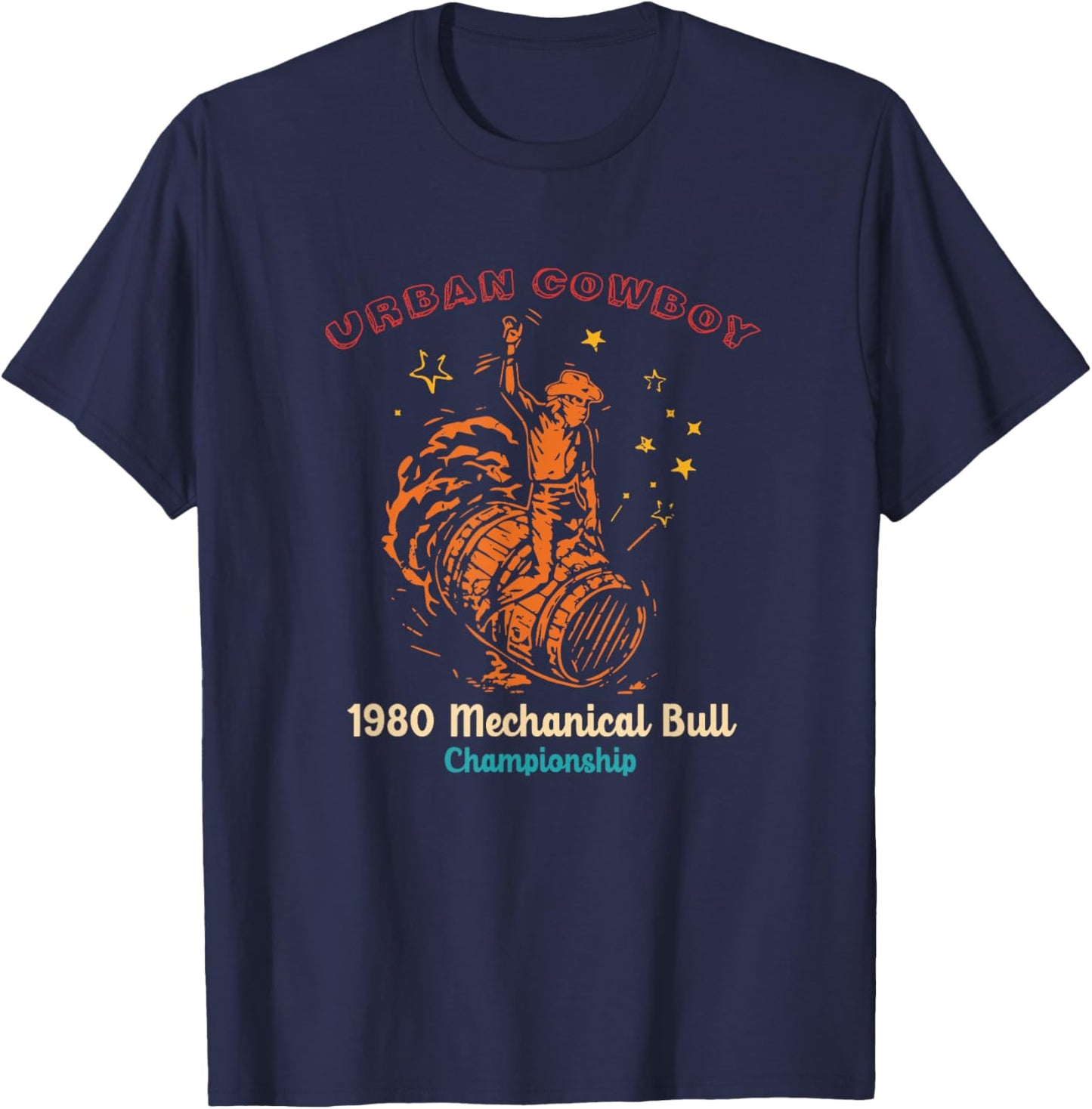 Urban-Cowboy 1980 Mechanical Bull Championship Design T-Shirt - T-Shirt | Navy