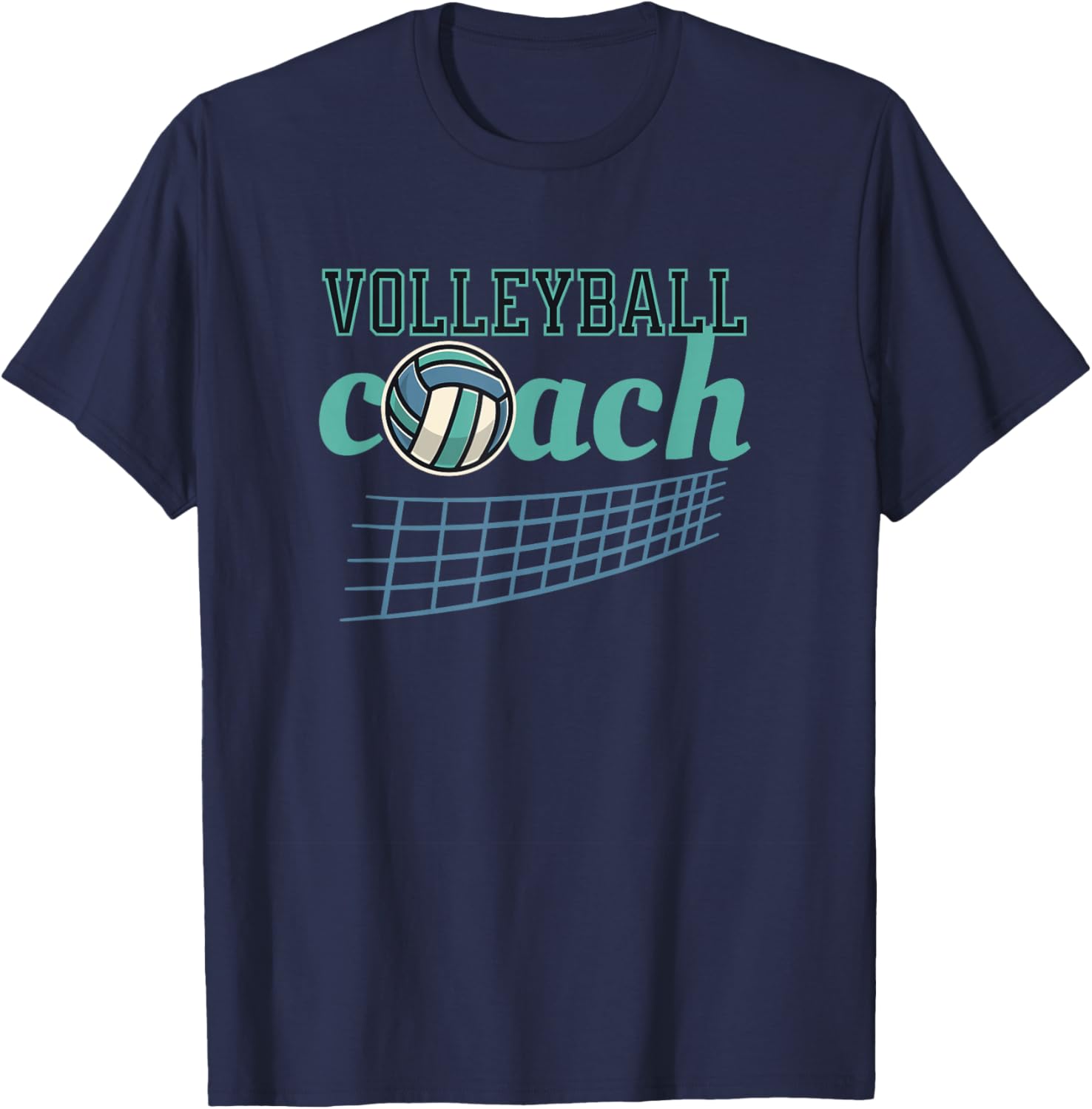 Volleyball Coach Volley Ball Net Blue and Teal T-Shirt - T-Shirt | Navy
