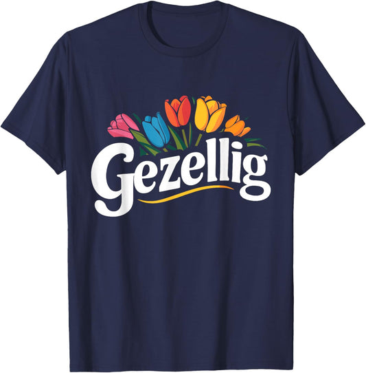 Gezellig Holland Dutch Tulip Netherlands , Small, Black T-Shirt - T-Shirt | Navy