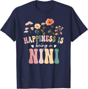 Happiness is Being a Nini Floral Design Nini Mother's Day T-Shirt - T-Shirt | Navy