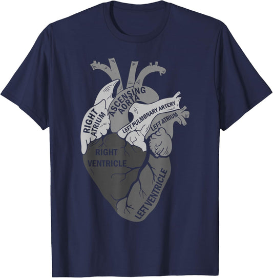Parts Of Heart Cardiology Men Women Anatomical Cardiac T-Shirt - T-Shirt | Navy