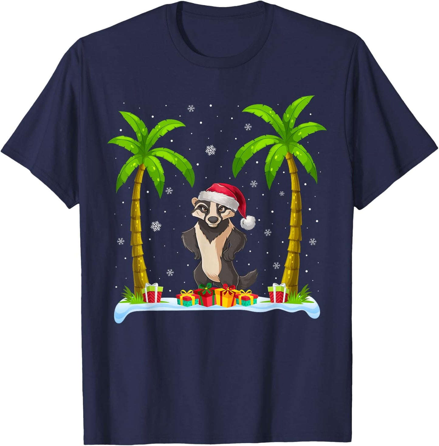 Honey Badger Santa Hat Palm Tree Beach Xmas Pajama T-Shirt - T-Shirt | Navy