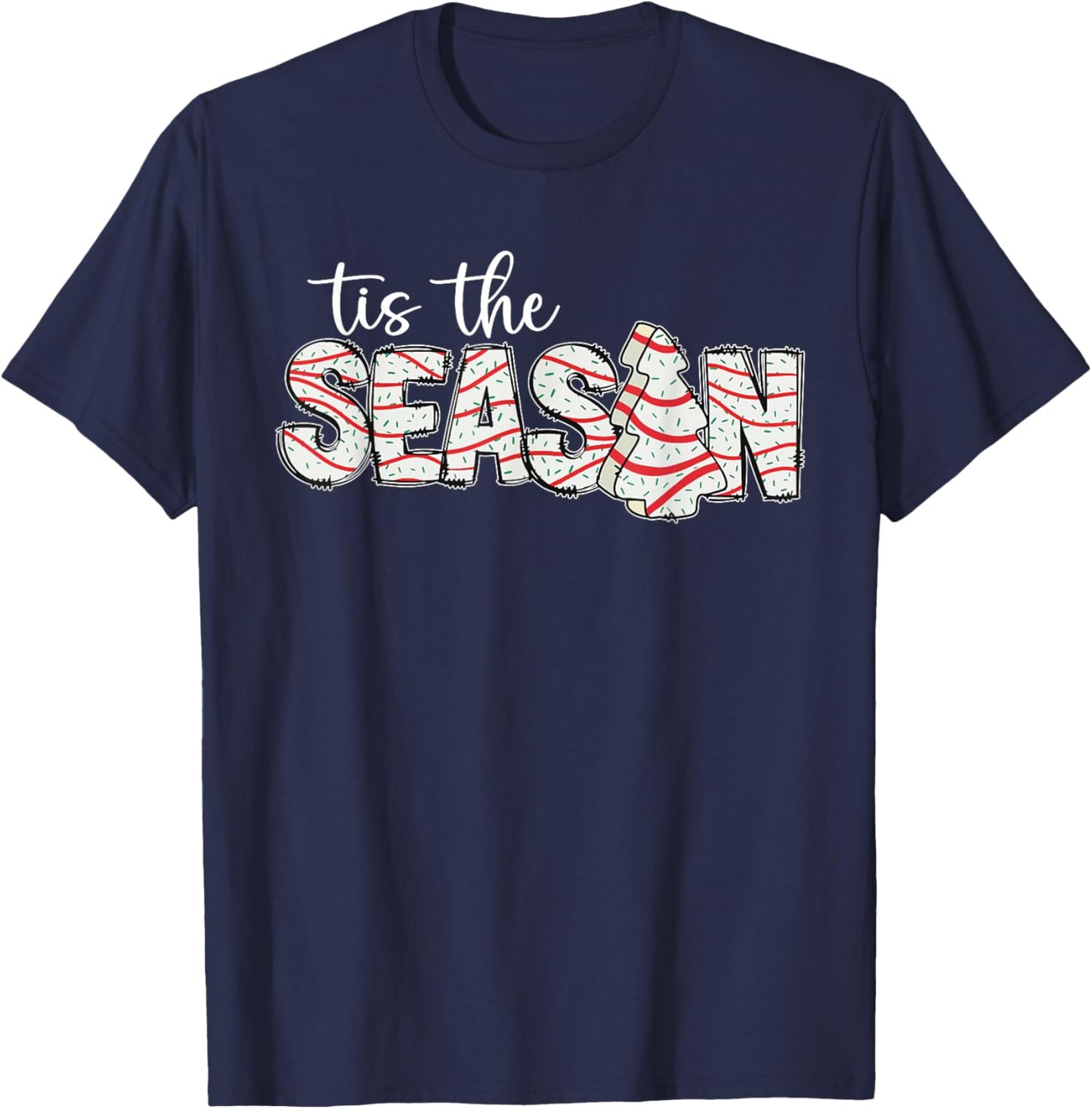 Tis The Season Christmas Lights Tree Cakes Debbie Groovy T-Shirt - T-Shirt | Navy