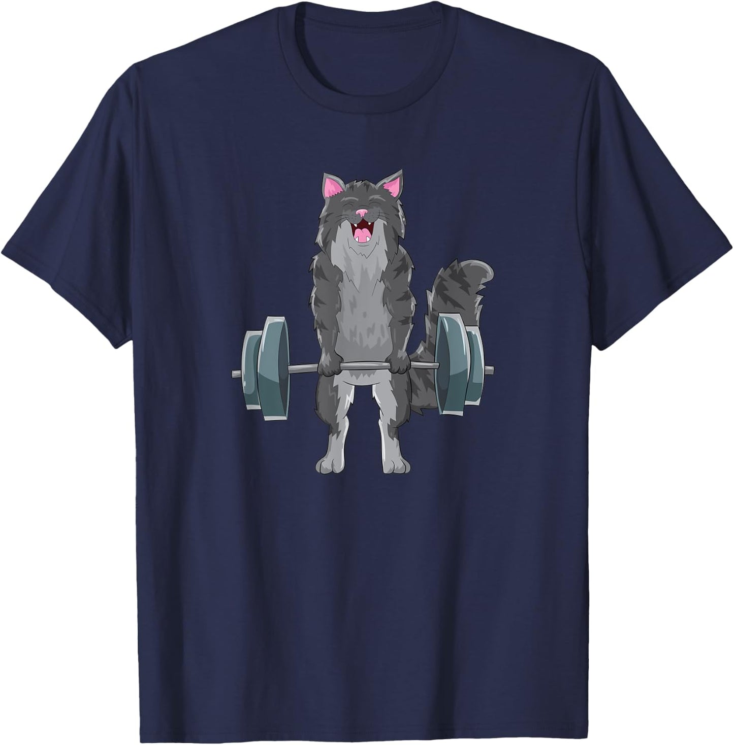 Cat Deadlifting Design Maine Coon Lift Gift T-Shirt - T-Shirt | Navy