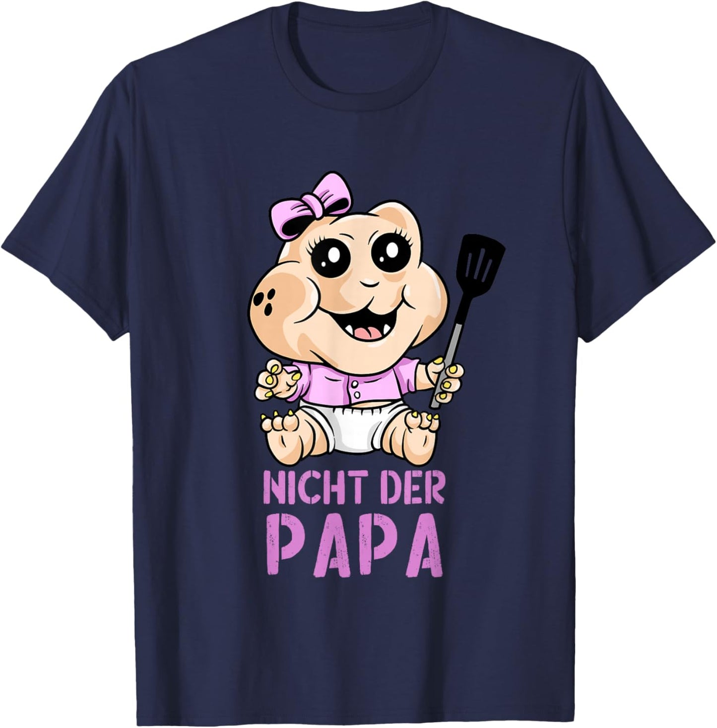 PeeKay Apparel - Fun: Lustiges Baby Dino TV-Wortspiel - Nicht der Papa (Schwarz, S, Kurzarm, Baby, Mama, Cartoon, Vatertag, Weihnachten, Geburtstag) T-Shirt - T-Shirt | Navy