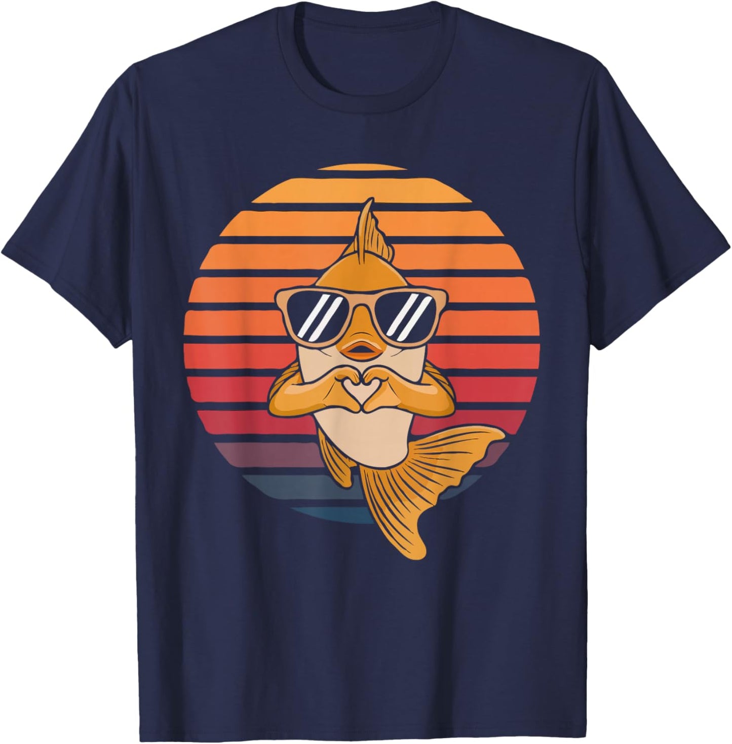 Heart Hands Funny Retro Goldfish Lover Sunglasses Making T-Shirt - T-Shirt | Navy