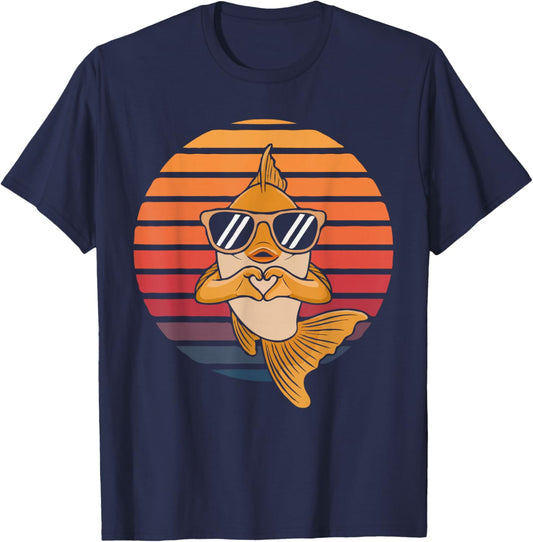 Heart Hands Funny Retro Goldfish Lover Sunglasses Making T-Shirt - T-Shirt | Navy