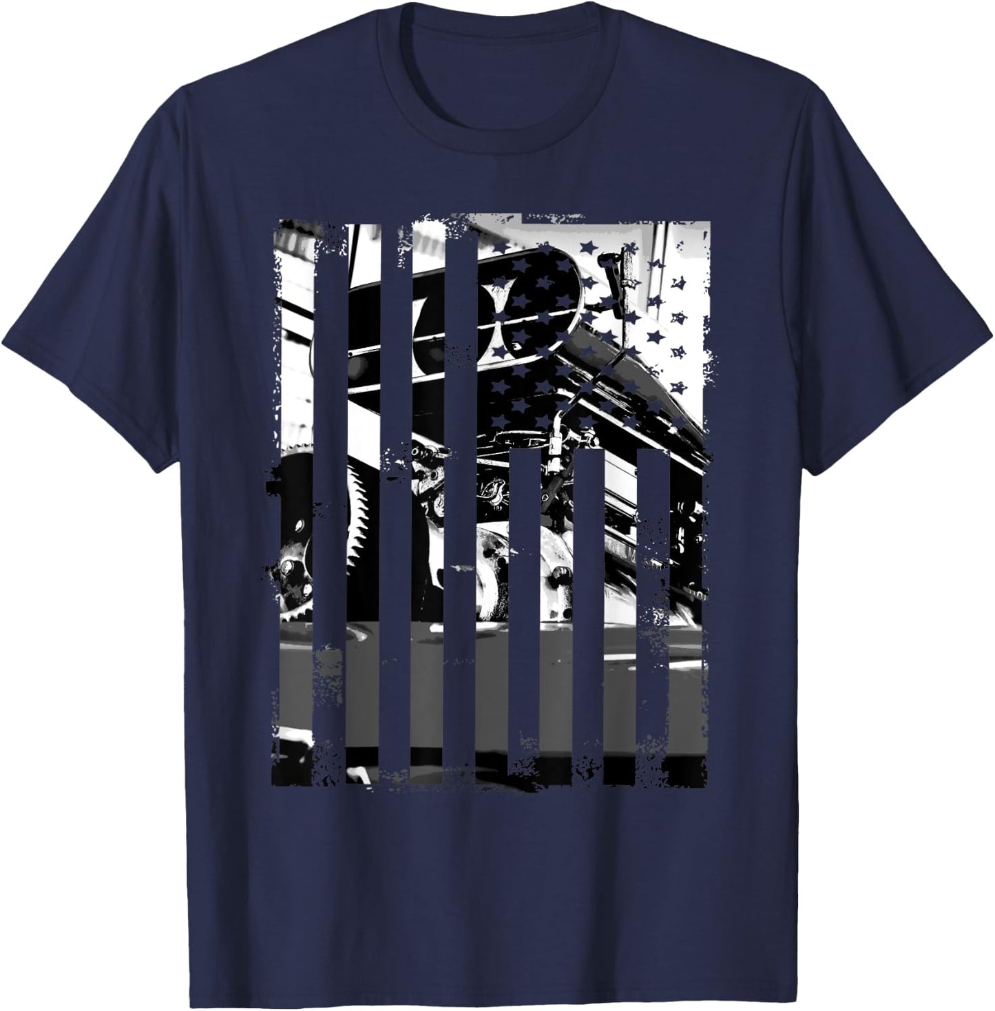 Funny Car Guy Gift - Horsepower American Flag Muscle Car T-Shirt - T-Shirt | Navy