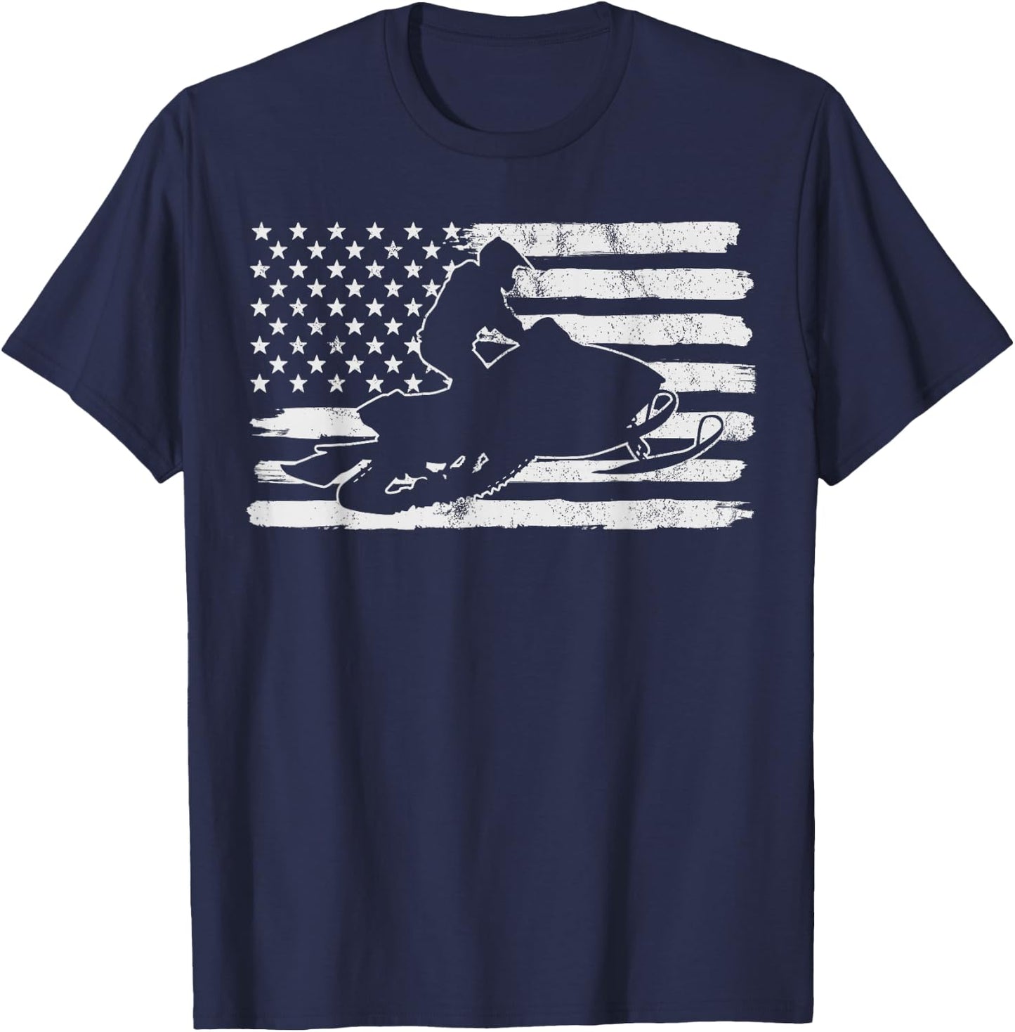 Vintage 4th Of July USA Flag Snowmobile Snow Mobile T-Shirt - T-Shirt | Navy