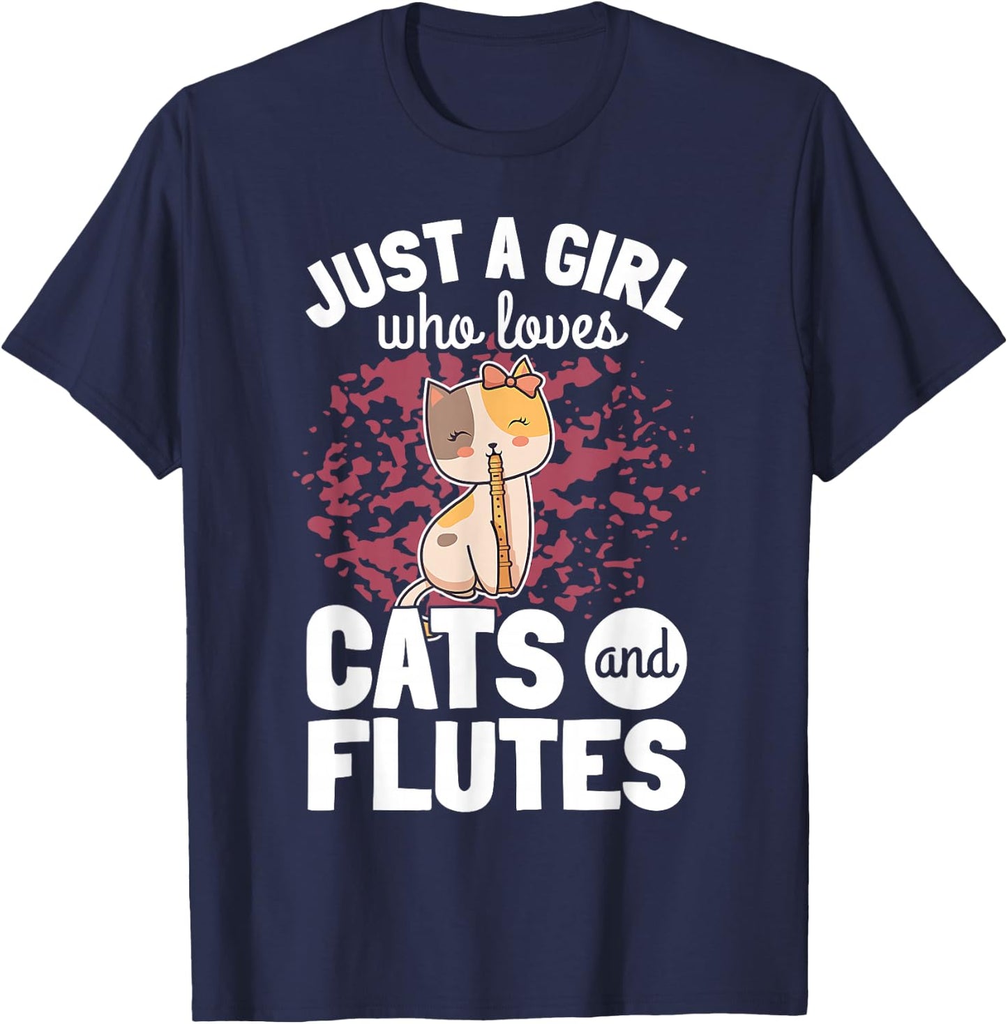 Flten-Geschenke Cat Plays Flute - Men's Black Small Classic Fit Short Sleeve - Flute Player - Casual Vacation Wear - Cute Theme T-Shirt - T-Shirt | Navy