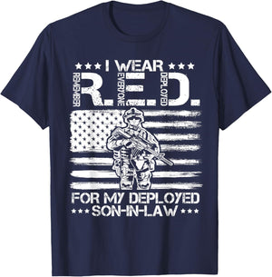 I Wear RED For My Son In Law Remember Everyone Deployed Gift T-Shirt - T-Shirt | Navy