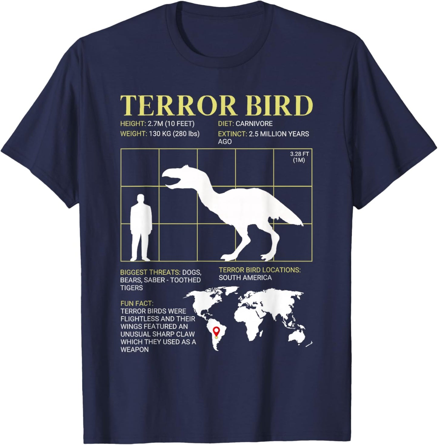 Terror Bird Extinct Giant Flightless Bird T-Shirt - T-Shirt | Navy