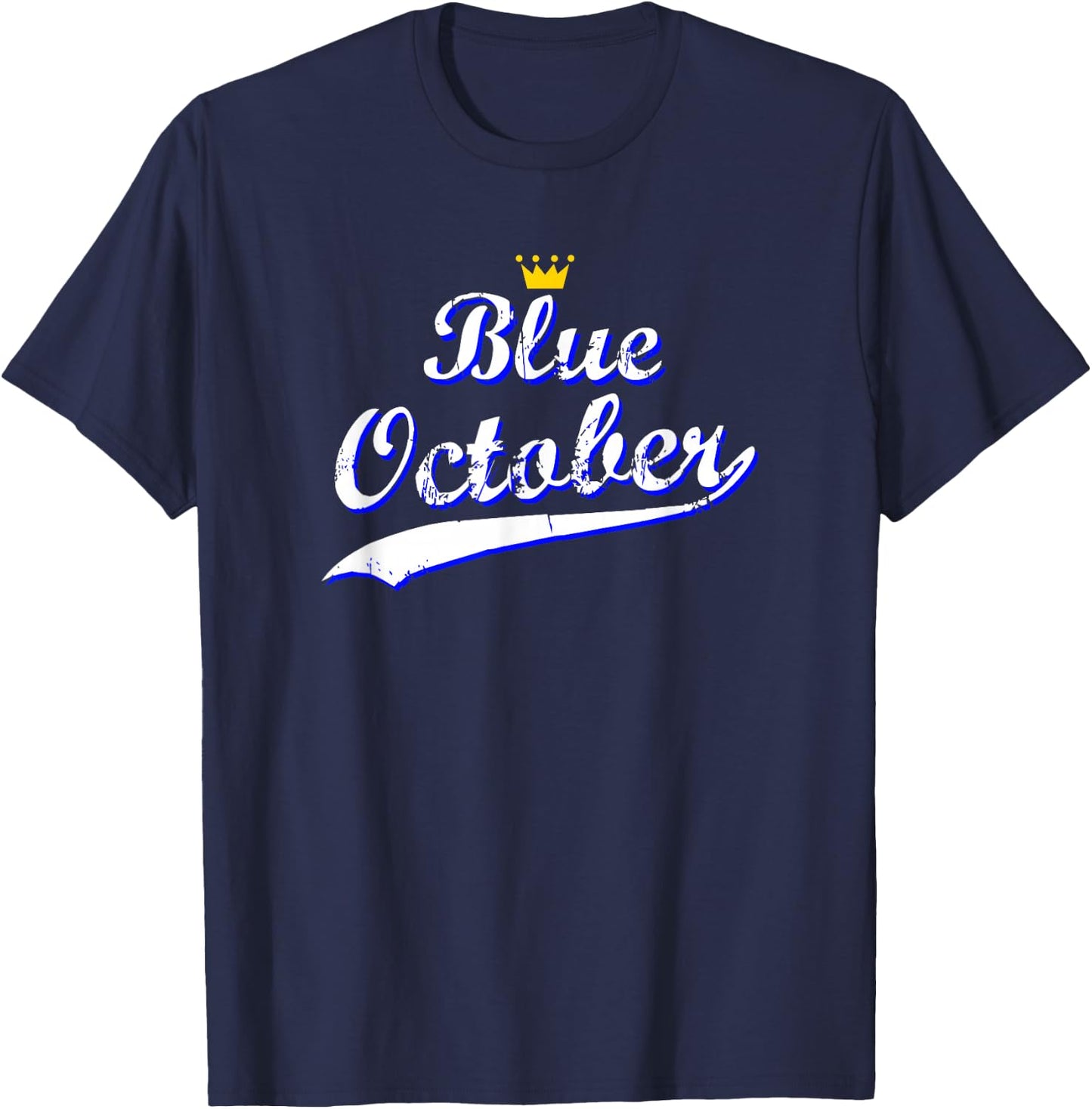 Blue October Retro Script Design T-Shirt - T-Shirt | Navy