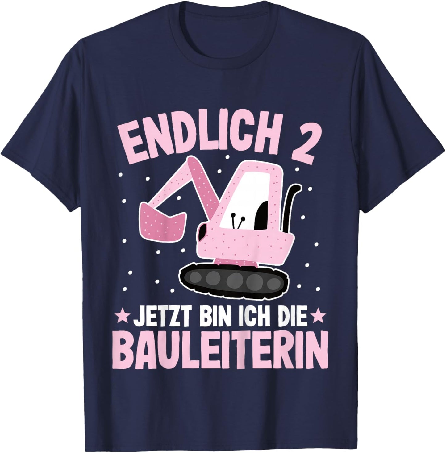 Bagger Zwei Jahre | Baustelle | 2. Geburtstag Mädchen Bagger T-Shirt - T-Shirt | Navy