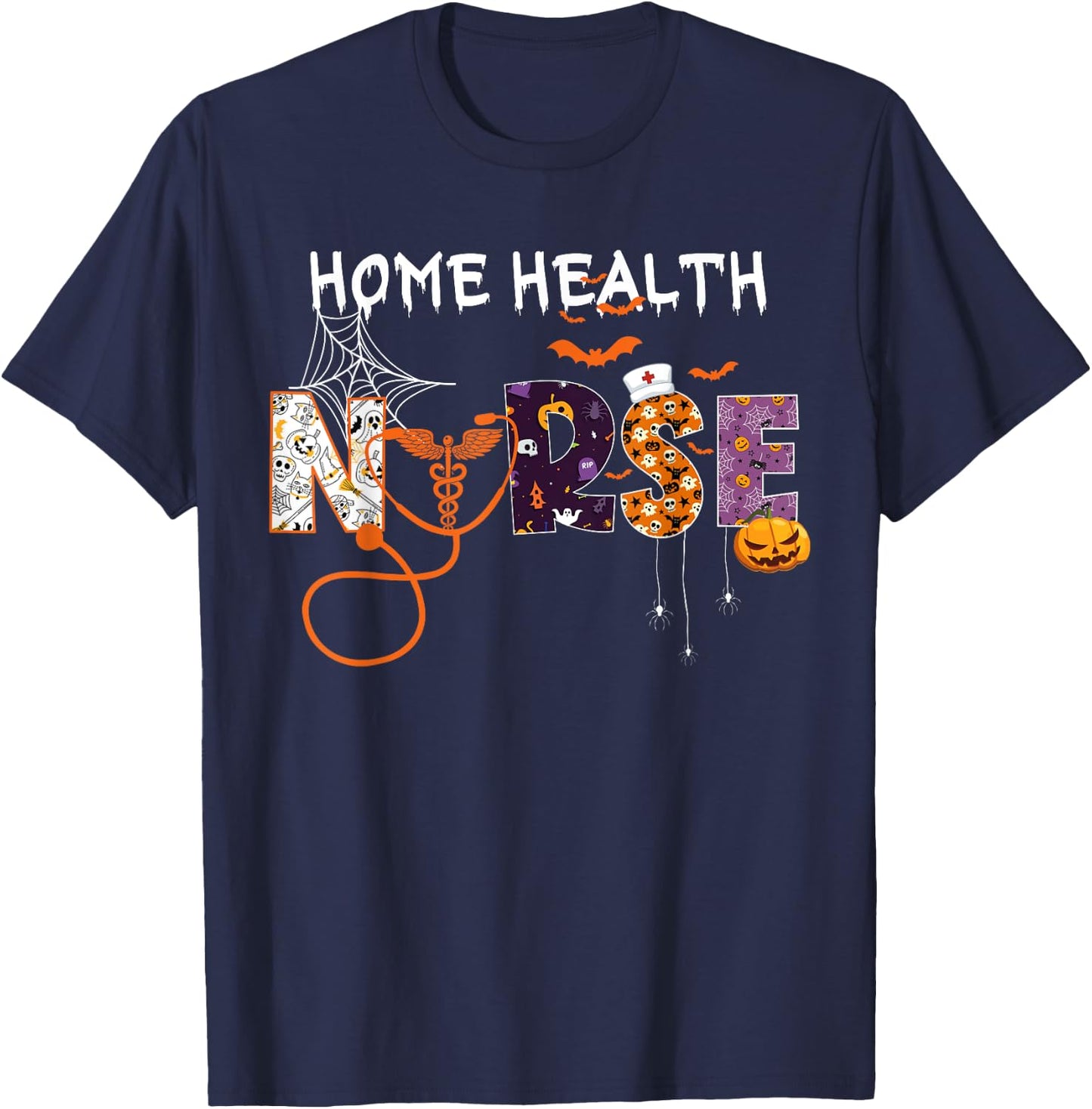 Home Health Nurse Home Care Nursing halloween Nurse spooky T-Shirt - T-Shirt | Navy