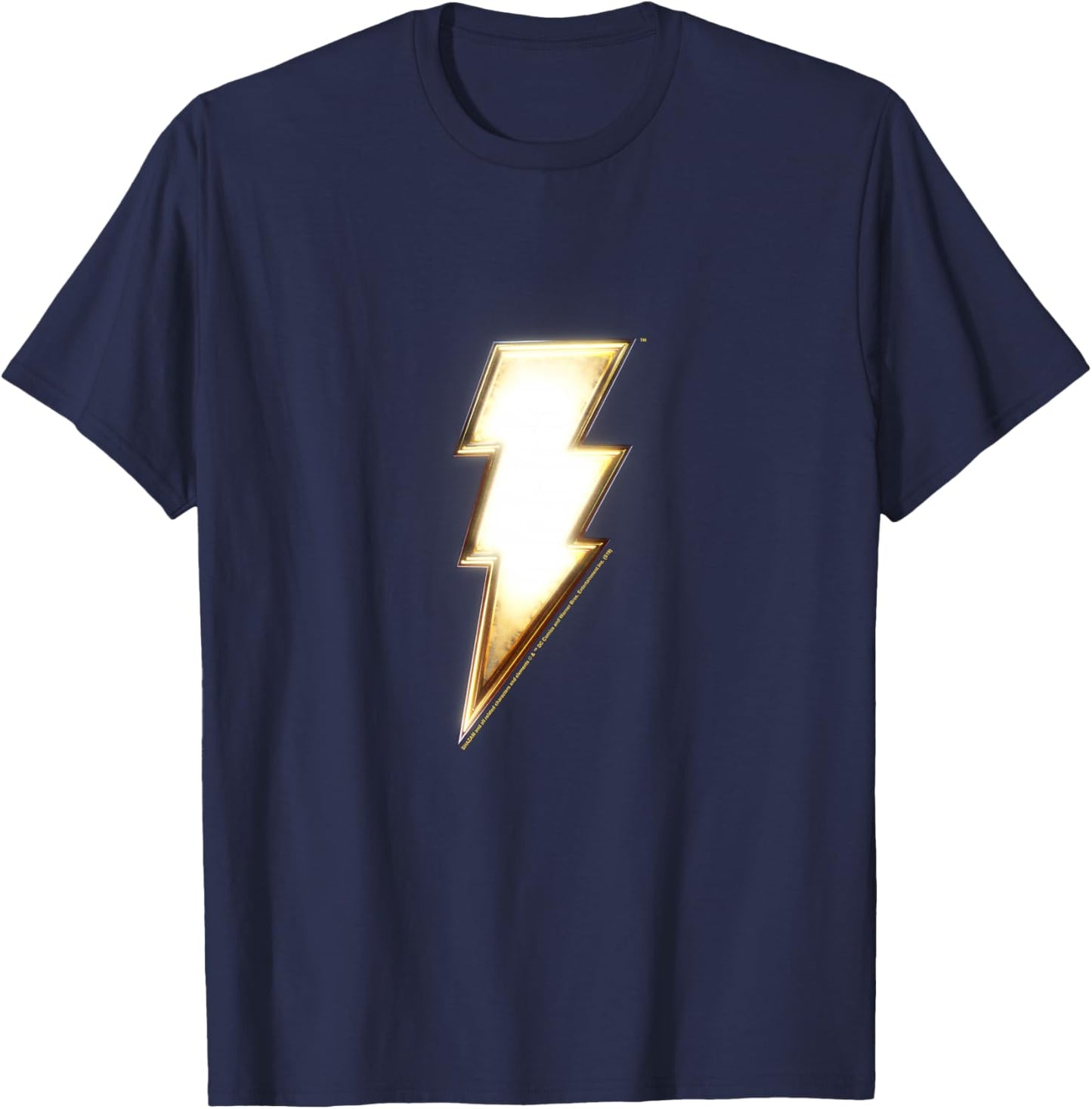 Kids Shazam! Vintage Gold Lightning Center Super Hero Youth Logo T-Shirt - T-Shirt | Navy