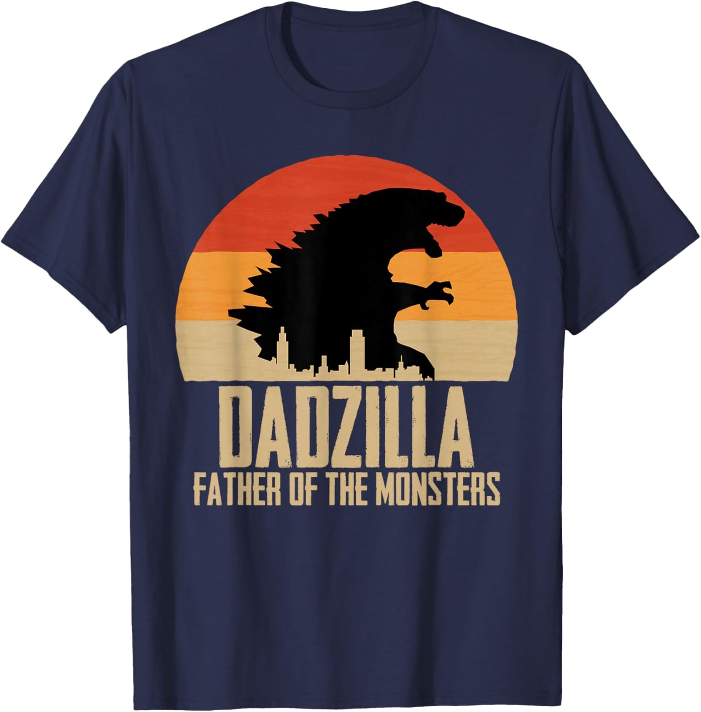 Dinosaur Dad Monsters Father's Day Dadzilla Dino Sunset T-Shirt - T-Shirt | Navy