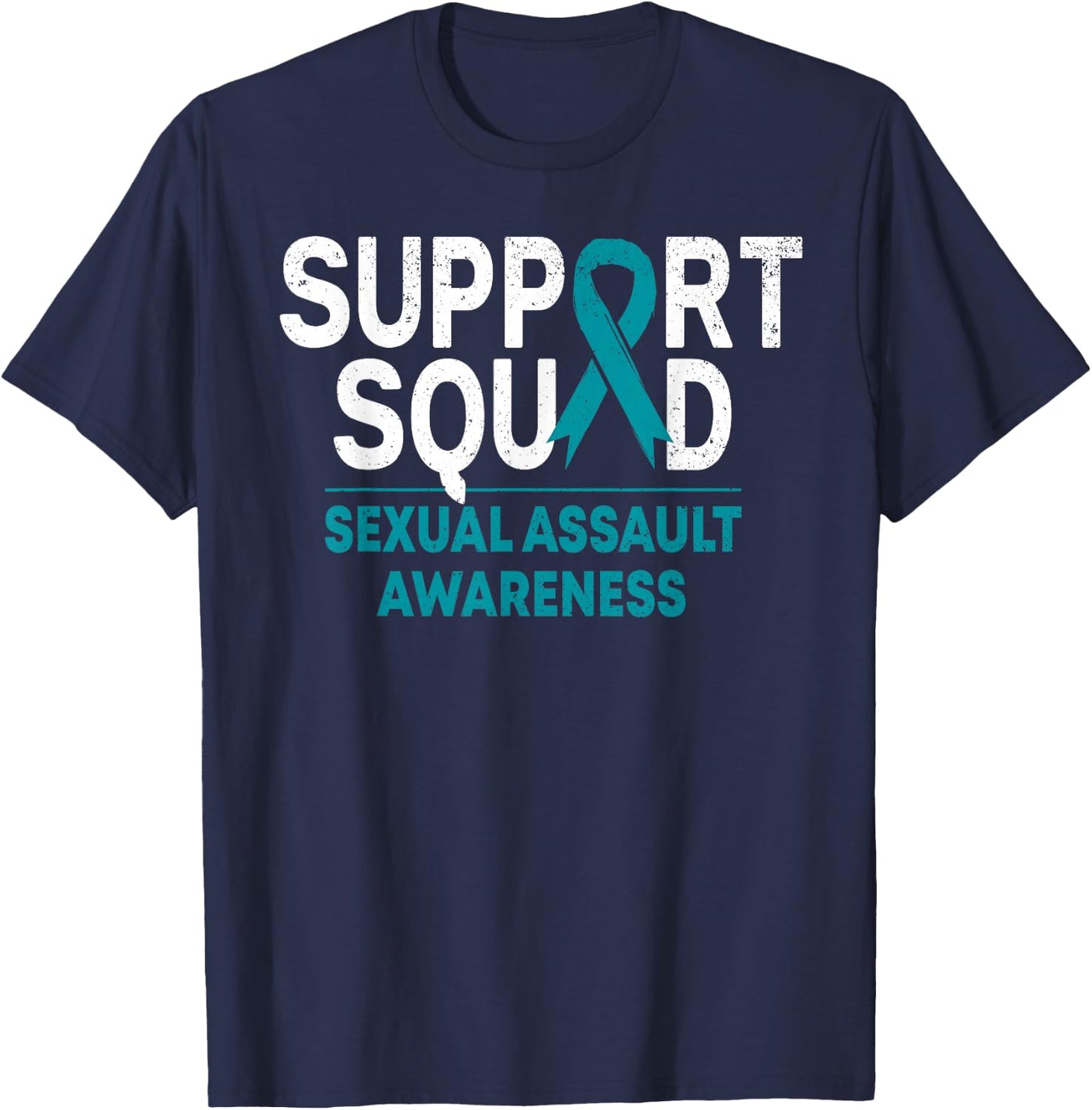 Support Squad Sexual Assault Awareness Month Teal Ribbon T-Shirt - T-Shirt | Navy
