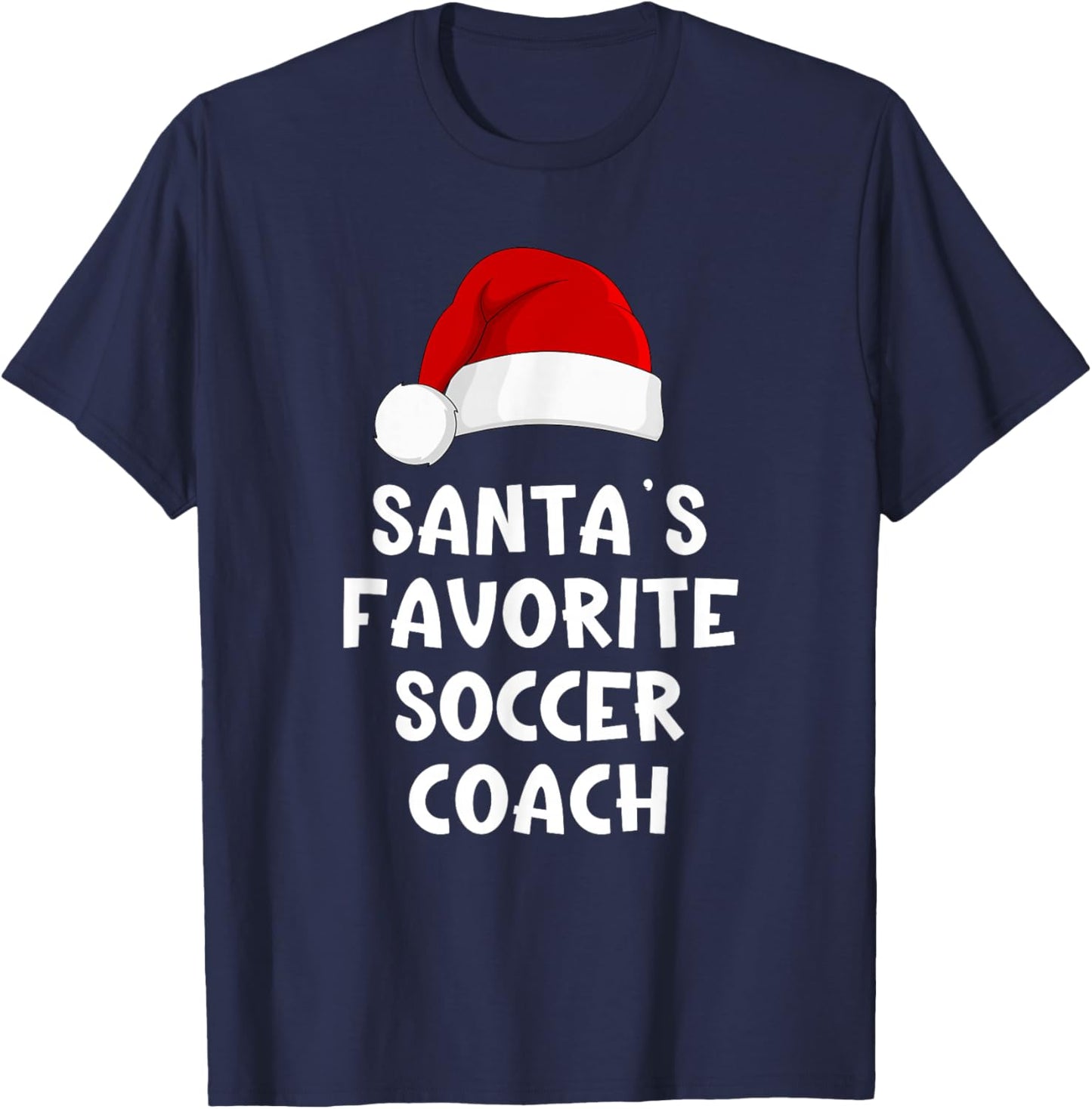 Christmas Santa's Favorite Soccer Coach Funny Xmas Pajama T-Shirt - T-Shirt | Navy