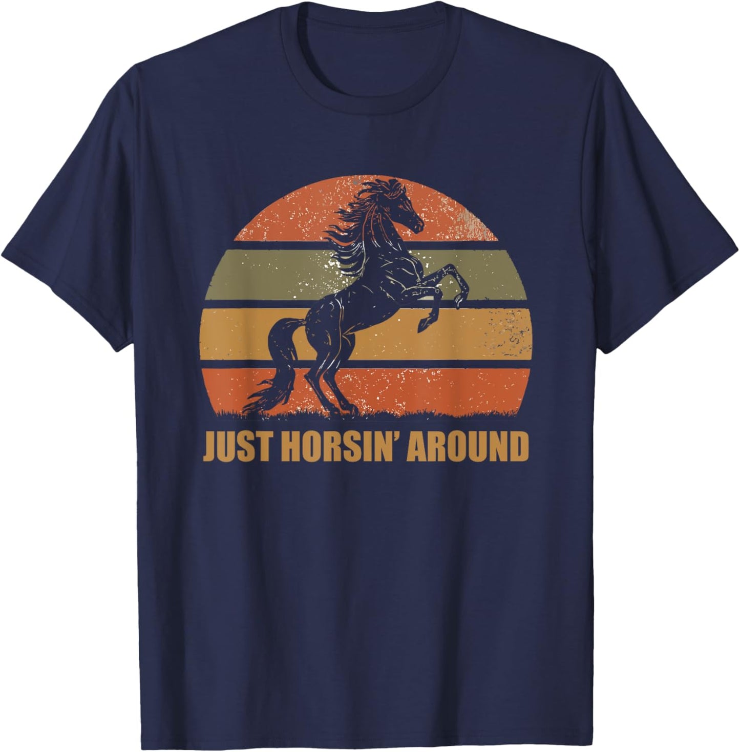 Funny Horses Just Horsing Hanging Around Pins Vintage Retro T-Shirt - T-Shirt | Navy