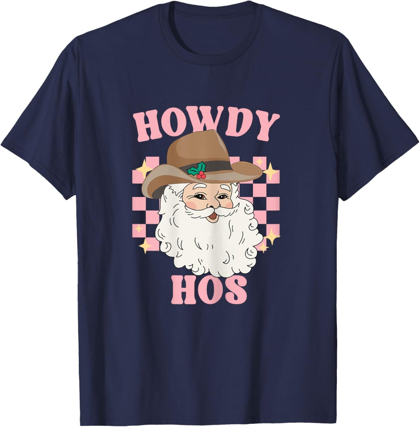 Country Cowboy Christmas Howdy Hos Groovy Western Santa T-Shirt - T-Shirt | Navy