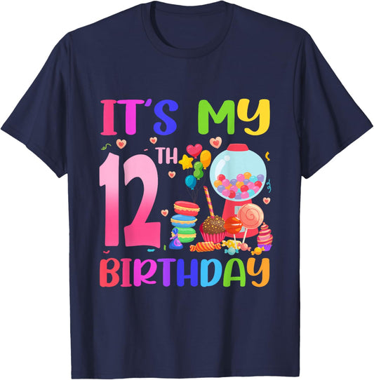It's My 12th Birthday Girl Candy Candyland 12 Year Old T-Shirt - T-Shirt | Navy