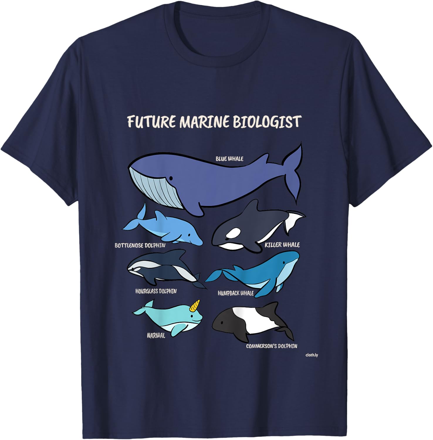 Future Marine Biologist Types of Whales and Dolphins Whale T-Shirt - T-Shirt | Navy