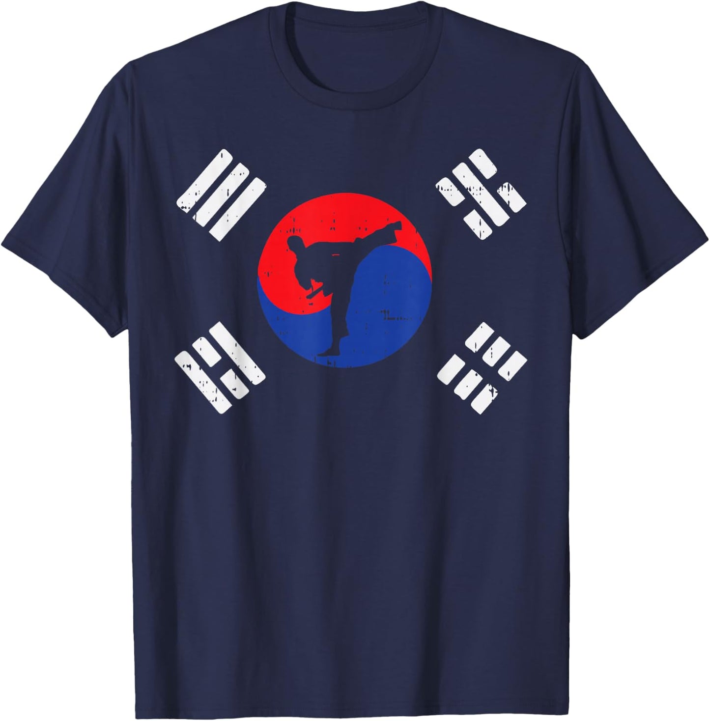 Taekwondo South Korea Flag Vintage Korean Martial Arts Gift T-Shirt - T-Shirt | Navy