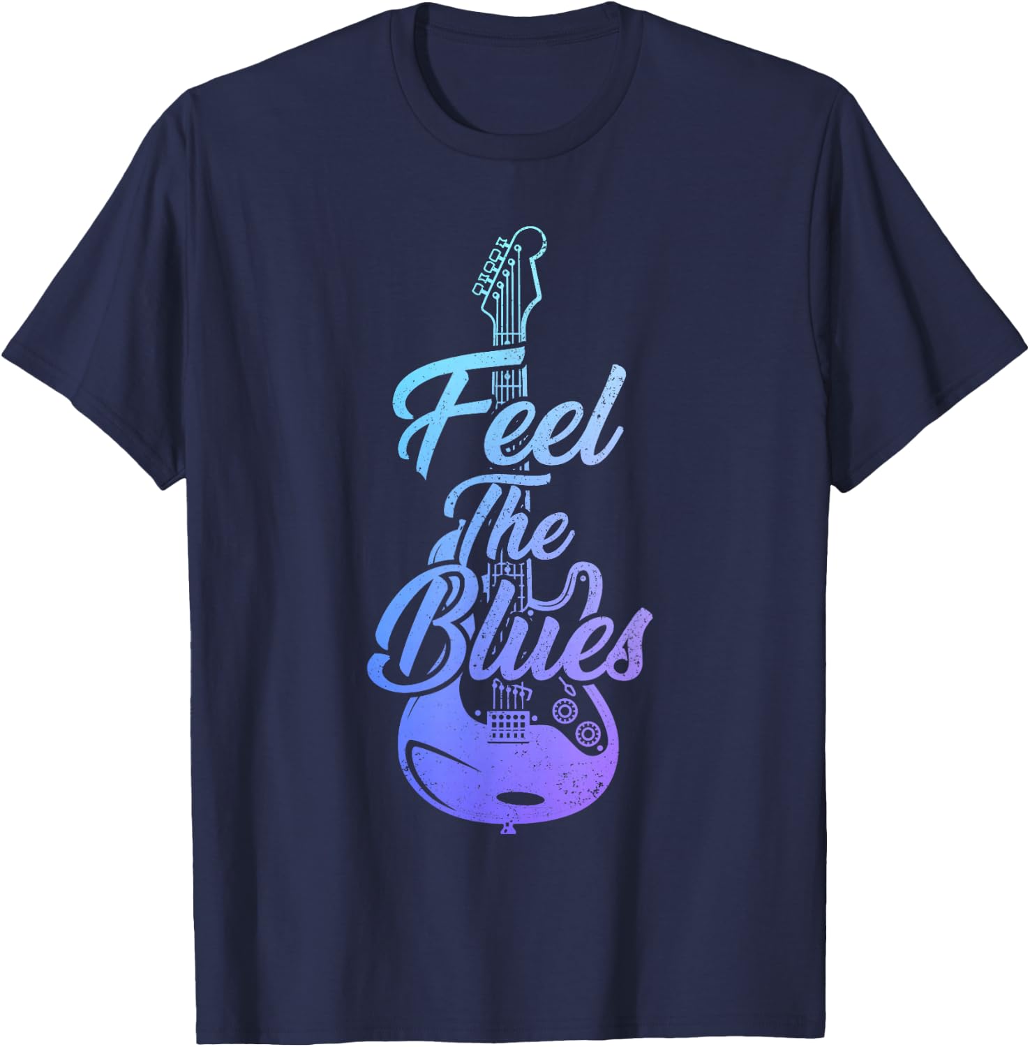 Feel The Blues Music Guitar Player Musician Vintage T-Shirt - T-Shirt | Navy