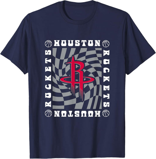 NBA Houston Rockets Retro Checkerboard Wave T-Shirt - T-Shirt | Navy