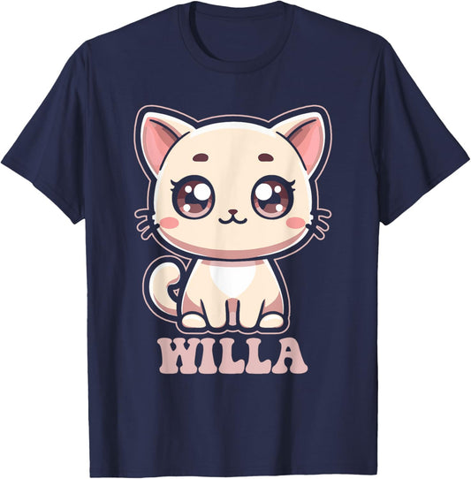 Willa Cute Kitty Cat Design for Girls Name Willa T-Shirt - T-Shirt | Navy