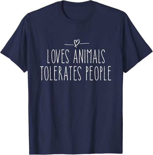 loves animals tolerates people quote Cat Lover & Dog Love T-Shirt - T-Shirt | Navy