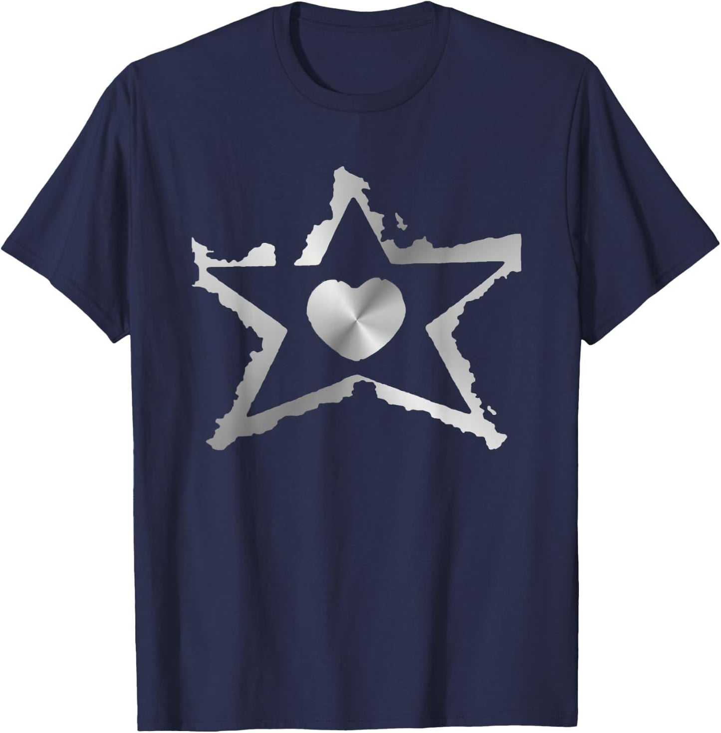 Silver Star Heart T-Shirt - T-Shirt | Navy