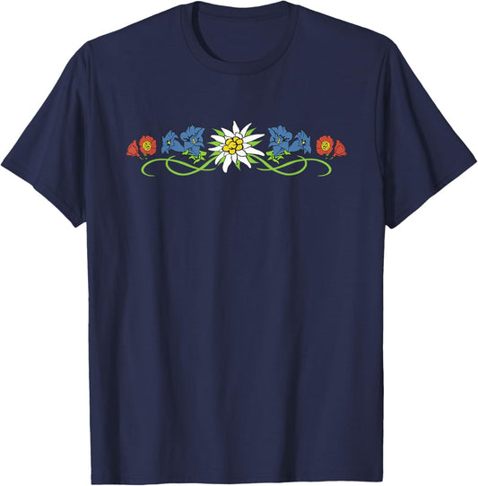 The Most Beautiful Alpine Flowers - Edelweiss Gentian Alpine Rose T-Shirt - T-Shirt | Navy
