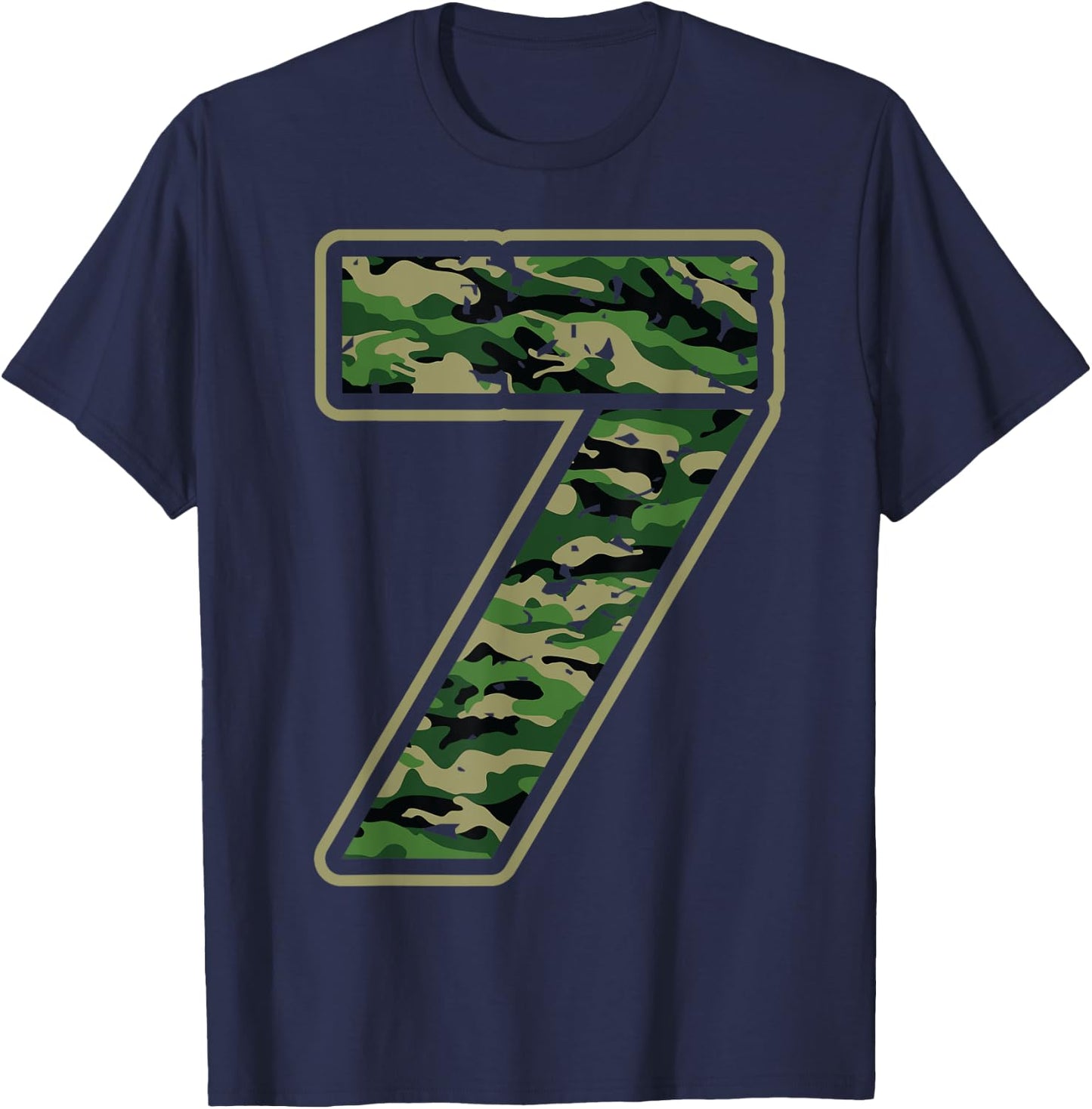Cute Camouflage 7th Birthday Gift | 7 Years Old Boy Girl Kid T-Shirt - T-Shirt | Navy