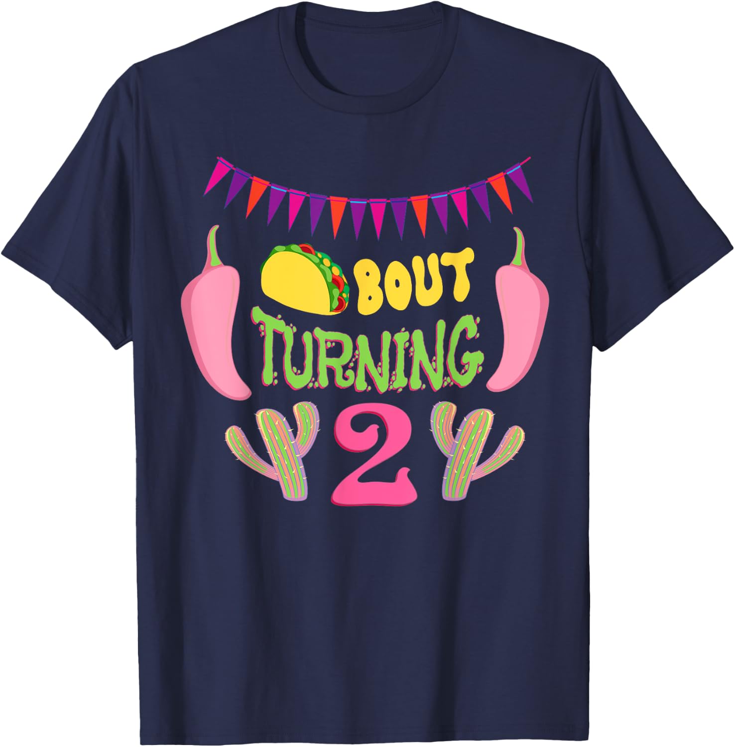 Taco Bout Turning 2nd Birthday Twosday Outfit Party Dos Kids T-Shirt - T-Shirt | Navy