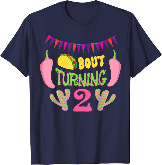 Taco Bout Turning 2nd Birthday Twosday Outfit Party Dos Kids T-Shirt - T-Shirt | Navy