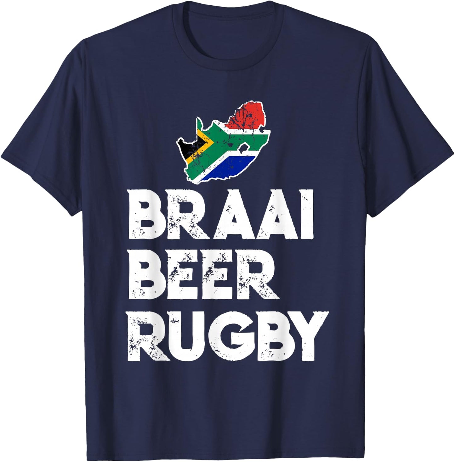 South African Braai Beer Rugby Flag Patriotic T-Shirt - T-Shirt | Navy