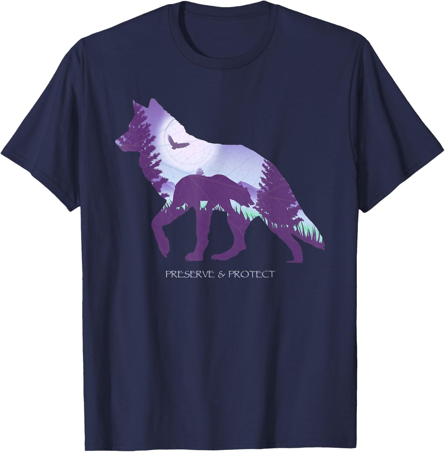 Preserve And Protect Vintage National Park Wolf Bear Eagle T-Shirt - T-Shirt | Navy