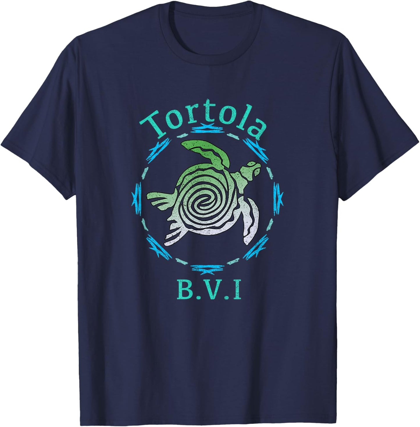 Tortola Vintage Tribal Turtle Gift T-Shirt - T-Shirt | Navy