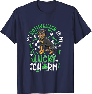 My Rottweiler is My Lucky Charm paw dog st Patrick's day Men Women Kids T-Shirt - T-Shirt | Navy