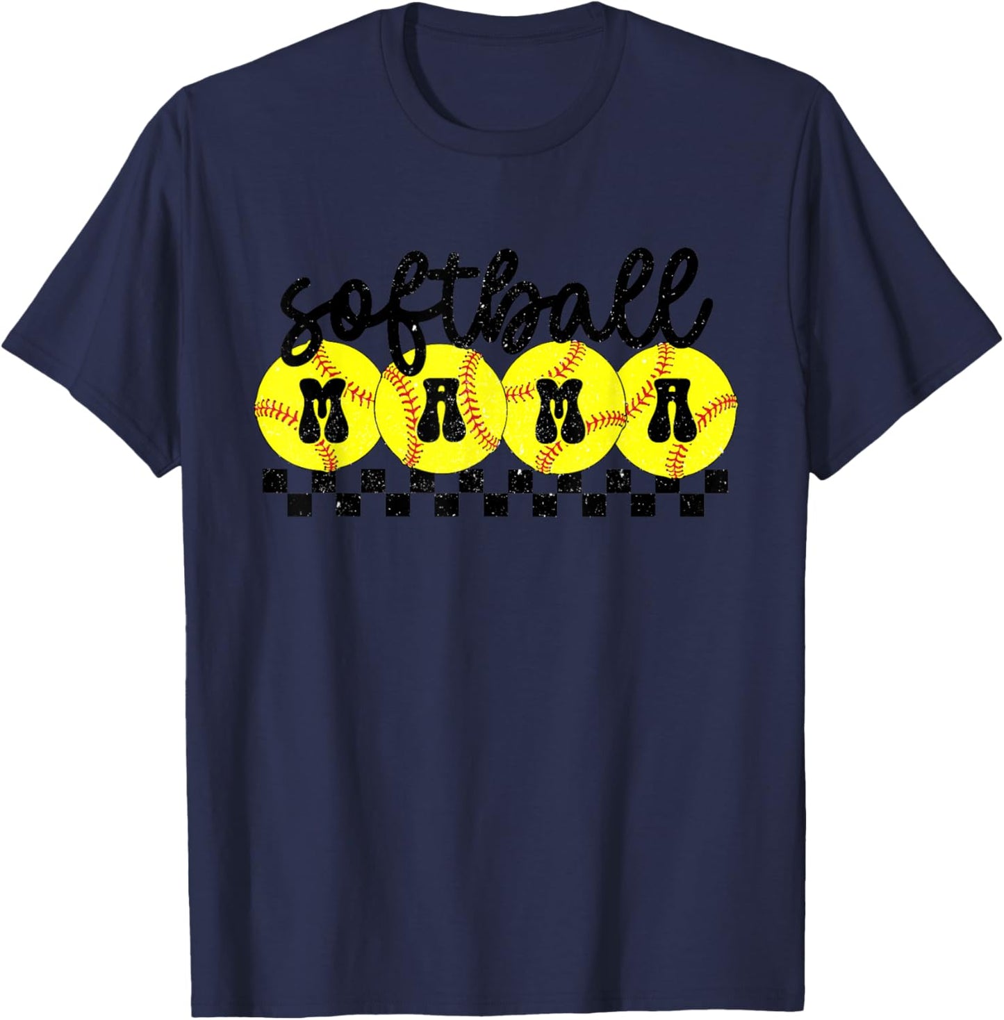 Softball Mama Retro Groovy Softball Mom Mother Game Day T-Shirt - T-Shirt | Navy